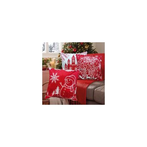 Taie d'oreiller décorative de Noël rouge en coton, 45 x 45 cm – (1/5)