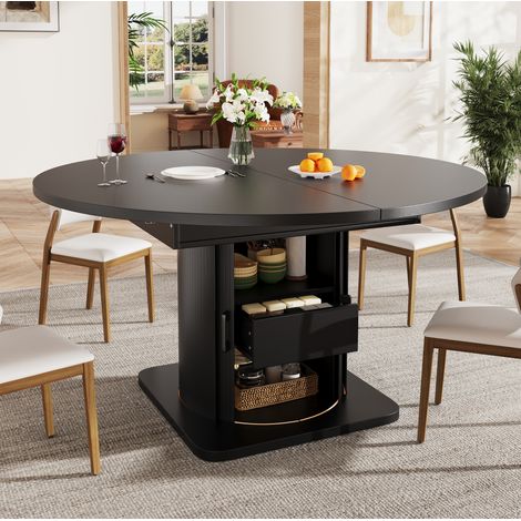 Tavolo allungabile in MDF 118-158 cm nero, rotondo-ovale, 4 modalità, 6 posti (1/5)