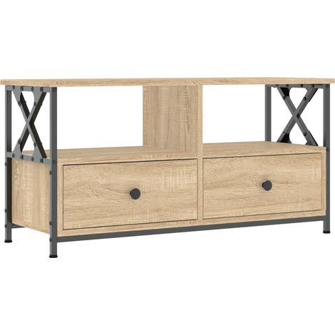 Meuble TV industriel avec espace de rangement 90 x 33 x 45 cm en bois d'ingénierie chêne sonoma (1/5)
