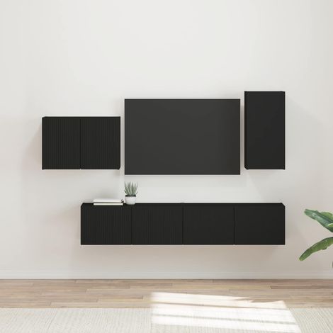 TV-Wandregal-Set Wandmontiert 4 pcs Schwarz Holzwerkstoff (1/5)