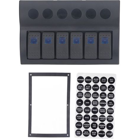 Pannello interruttori elettrico Fafeicy a 6 vie, in ABS, con protezione da sovraccarico, 12V/24V, luce LED blu, ideale per imbarcazioni e camper.