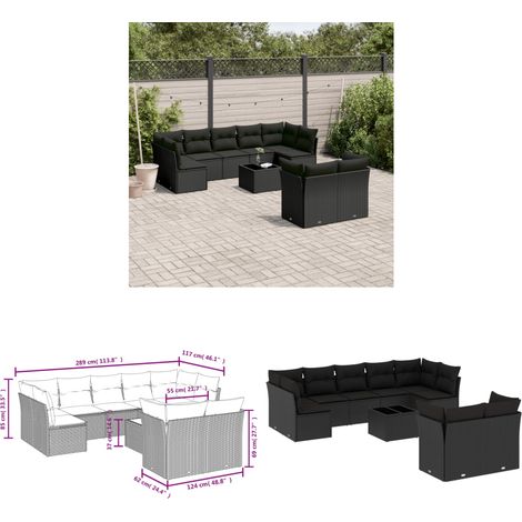 10-tlg. Garten-Sofagarnitur mit Kissen Schwarz Poly Rattan - Gartenmöbel Set - PE-Rattan Möbel - Outdoor Sofa - Esstisch - Lounge Set - Home & Living (1/3)