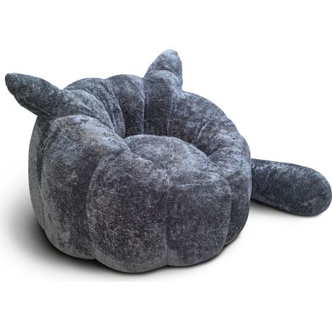 CHICFURN Fauteuil poire renard en tissu gris pailleté, siège bean bag moelleux avec oreilles et queue décoratives, assise d'appoint pour chambre et salon (1/5)