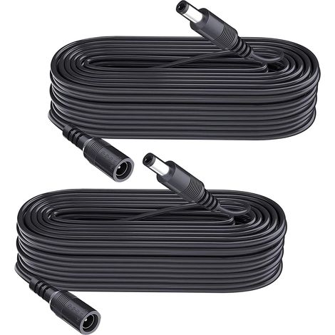 2er-Pack 10 m DC-Verlängerungskabel, 5,5 mm x 2,1 mm Stecker, Stecker auf Buchse, DC 5 V, 6 V, 9 V, 12 V, 24 V für Überwachungskameras, DVRs, Router, Drucker, LED-Streifen, schwarz