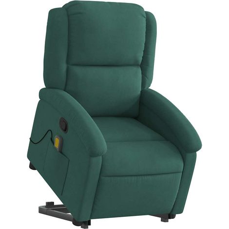 vidaXL Poltrona Alzapersona Reclinabile Verde Scuro in Velluto (1/5)