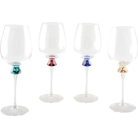 Lot de 4 Verres à Vin avec Pied Diamant en Verre Multicolore 6,8 x 7,8 x 24,6 cm - PANGIVO (1/5)