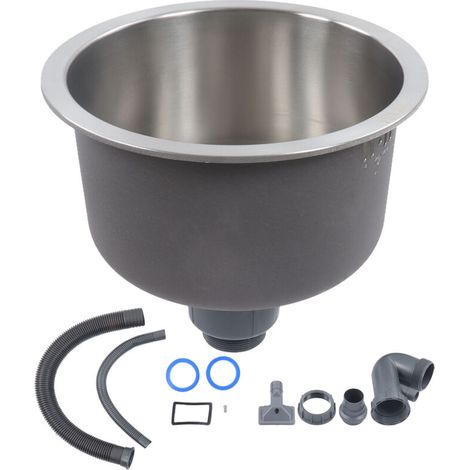 Lavello da cucina mini rotondo in acciaio inox Haofy con raccordo per grondaia, diametro 30 cm, lavello da cucina mini rotondo, A
