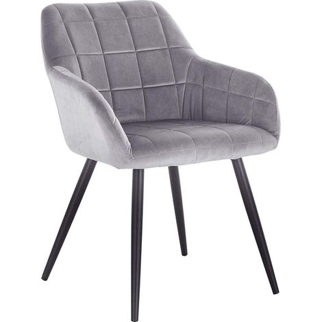 Silla de comedor de terciopelo con patas de metal a cuadros grises 190000377 (1/5)