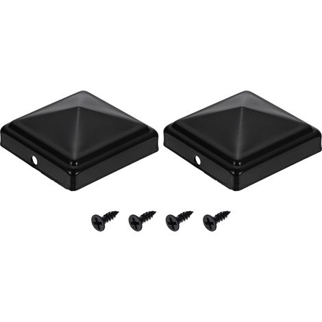 2Pcs Caps Pour Poteaux De Clôture, 60mm/2.36-inch Caps Carrés Pour Colonnes, Pyramidaux En Fer Imperméables Avec Vis Clôtures Métal Bois Deck Boîte Aux Lettres Patio, Noir (1/5)