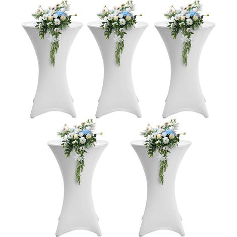 Wolketon 5er Set Stehtischhusse Stretch Weiß – Elastische Husse für Bistrotisch Ø 70–75 × 110 cm mit 4 Fußlaschen