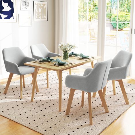 Ensemble de 2 chaises - look velours - 54 cm x 57 cm x 80 cm - pieds en bois - gris + naturel - chaises de salle à manger (1/4)