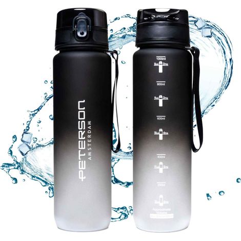 Botella de agua de 1 L PTN HY-003-1L-9553, color blanco y negro. (1/5)