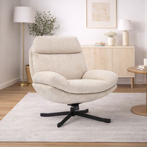 Fauteuil lounge pivotant 78x91x99cm en tissu crème chiné - ZENTY (1/5)