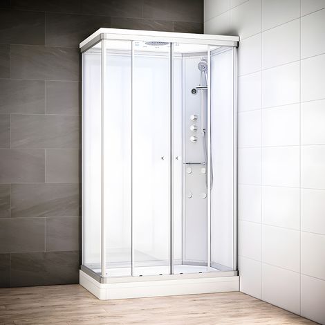 Cabine douche hydromassante 120 x 80 SILVER Blanc rectangulaire droite (accès façade) (1/5)