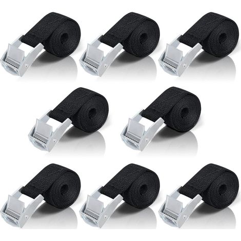Spanngurte 1m mit Ratsche, 8er Set, Schwarz, für Auto, Motorrad, Gepäck
