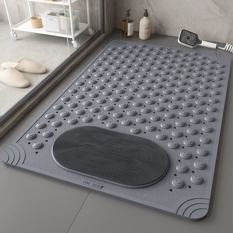 Tapis de salle de bain antidérapant en caoutchouc – Tapis de douche isolant, drainant et anti-humidité pour enfants et adultes – Dimensions : 70 x 36 cm – Couleur grise