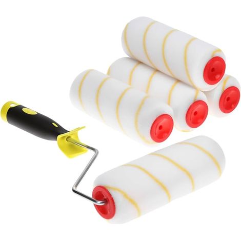 rouleaux de peinture, rouleau de peinture jaune 18 cm avec poignée, pour peintures à dispersion et à base de latex (1/5)