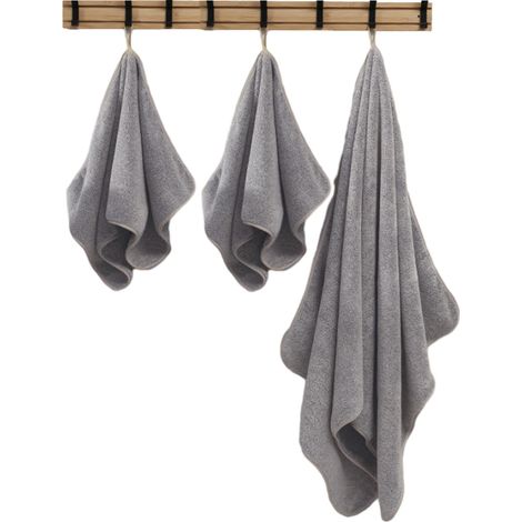 1 ensemble serviette de bain, 1 serviette de bain 70x140 cm, 2 serviettes de toilette 35x75 cm, velours corail, salle de bain hôtel spa (1/5)