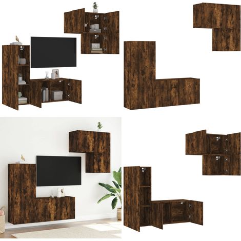 4-tlg. Wohnwand Räuchereiche Holzwerkstoff - Stauraum - TV-Schrank (1/5)