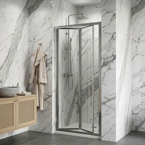 Porta a libro con telaio in vetro temperato trasparente 5mm H190 cromo - 70 cm (1/2)