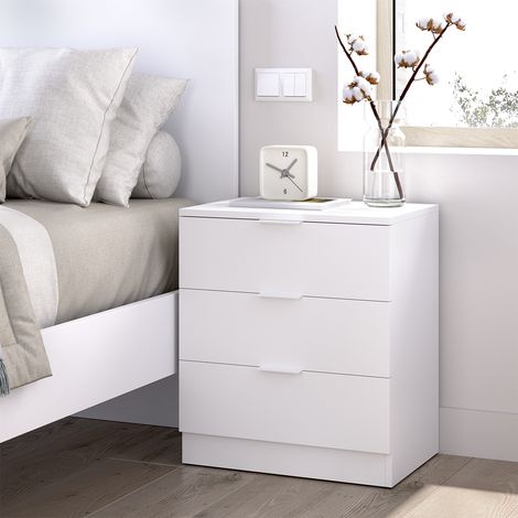 DEKIT LAGO - MESITA DE NOCHE DE TRES CAJONES PARA DORMITORIO - BLANCO - 58 x 50.3 x 34.2 cm (1/4)