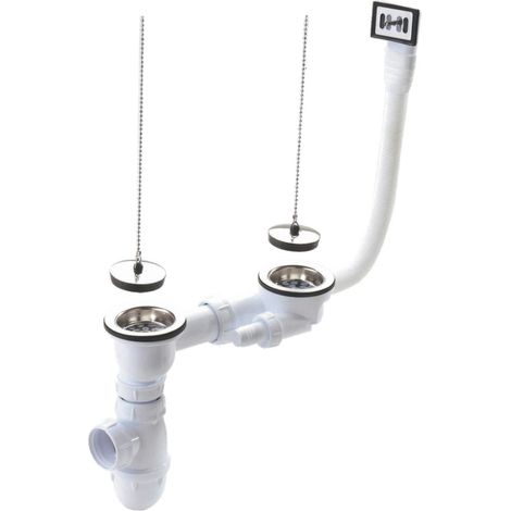 Nicoll – Vidage complet évier grès/synthèse 2 cuves avec siphon et trop-plein Ø84 – Percage 60mm – Pour chantiers humides
