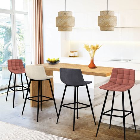 Lote de 4 taburetes de bar MADY en mezcla de terciopelo color gris oscuro, terracota x2, beige (1/5)