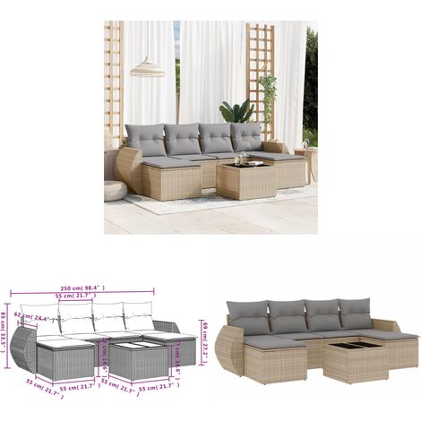 Salon de jardin avec coussins 7 pcs beige résine tressée - Ensemble Salon De Jardin - Mobilier De Jardin - Salon D'extérieur - Résine Tressée - Rotin Synthétique - Home & Living (1/3)