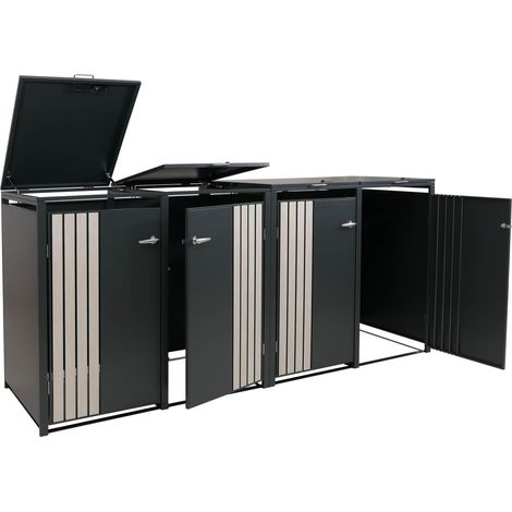 [NON UTILIZZATO] Copribidone quadruplo HHG-352, copricassonetto con coperchio, metallo 122x250x84cm 104kg, antracite effetto legno chiar (1/5)