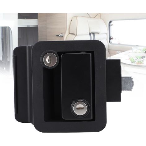 Serrure de porte pour camping-car et caravane - Serrure à double pêne en alliage de zinc noir avec verrouillage de sécurité (modèle remplacement, dimensions 63x90mm)