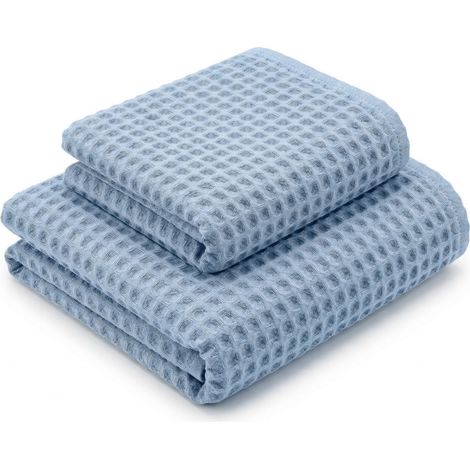 Asciugamani Nido d'Ape 100% Cotone 330 g/m² Made in Italy – Set 2 Pezzi (60x110 + 40x60) Tex Family – Azzurro