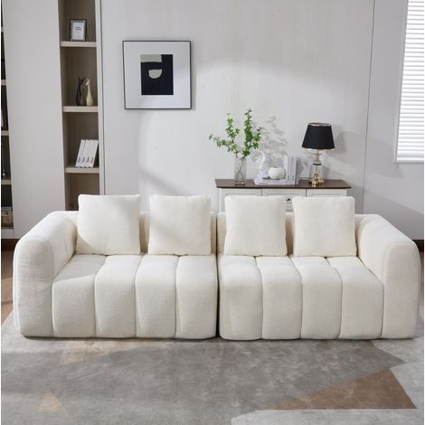 Divano modulare 3 posti 260x95.5x70 cm beige in tessuto effetto velluto a coste senza montaggio (1/5)