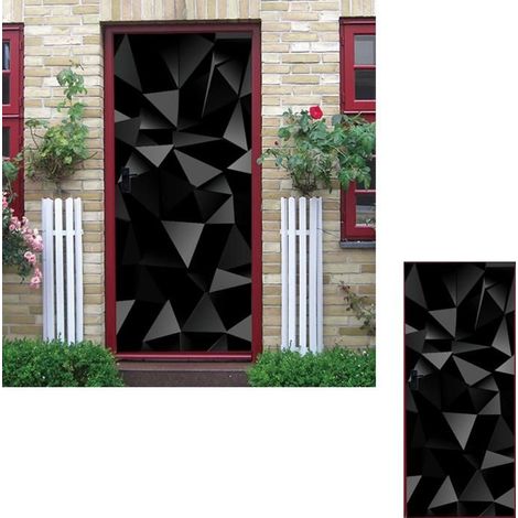Aufkleber für Türfoto, Trompe-l'œil, geometrisch, schwarz und grau – selbstklebende Tapete für Schlafzimmertür oder Wohnzimmer, deko