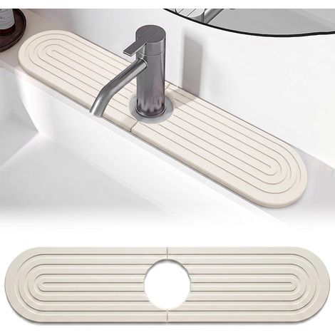 Tapis Evier Cuisine en Diatomite Blanc 45x10cm, Tapis de Robinet Cuisine Absorbant et Séchage Rapide, Protection Anti-Éclaboussures pour Évier, Porte Éponge et Accessoire Cuisine (1/5)