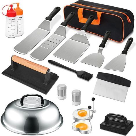 d’accessoires  17 pièces pour grill, ensemble d’accessoires barbecue à table plate pour les chefs Blackstone et de camp, ensemble de spatules barbecue avec spatule grossissante, couvercle de cuisson,  (1/5)