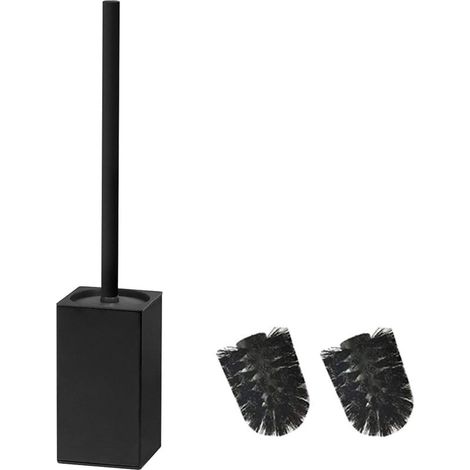 1 porte-brosse WC carré, acier inoxydable 304, noir, support double fond, couvercle anti-éclaboussures, tête remplaçable (1/4)