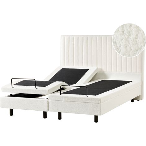Cama articulada eléctrica moderna mando a distancia ajustable tapicería de bouclé blanco crema 160 x 200 cm Castellan