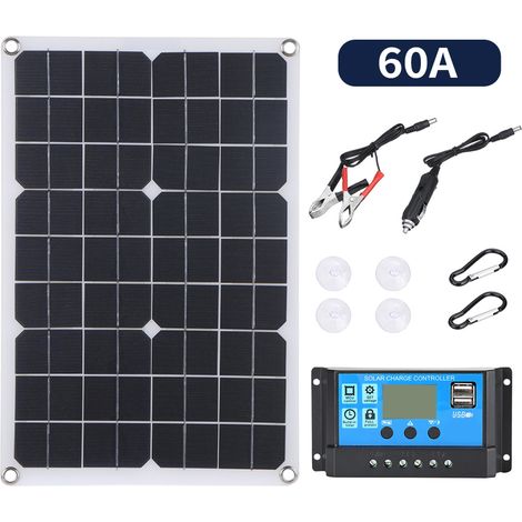 LIFCAUSAL Kit Solaire Flexible 300W Portable avec Panneau Monocristallin - Régulateur 60A, 2 Ports USB et Connecteur DC5521 pour Charge 5V (Smartphones/Caméras) et Alimentation 12V (1/5)