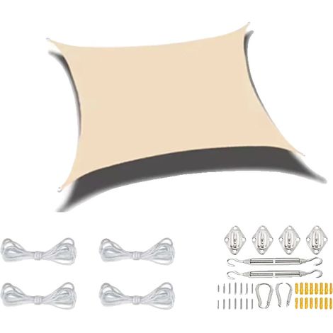 Vela ombreggiante, materiale impermeabile, protezione UV, set beige, 3x5 m-a (1/2)