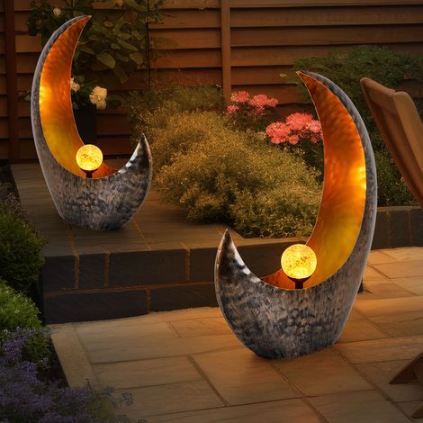 Mondsichel Solarleuchte Solar Außen Gartendeko LED Lampe Outdoor Gartendeko Terrassenlampe, Lichteffekt stehend, 1x LED warmweiß, L x B x H 37,5x13,5x45 cm, 2er Set