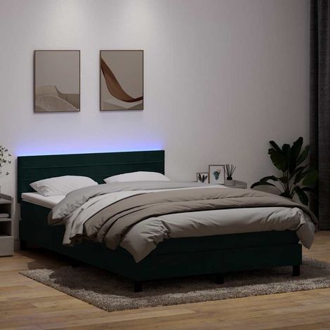 Boxspringbett mit Matratze & LED Dunkelgrün 160x220 cm Samt