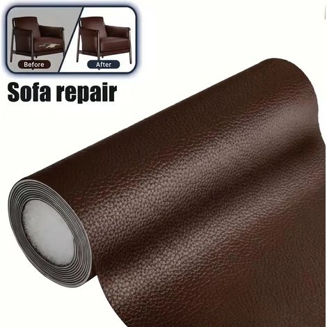 Ensemble de quatre pièces - (marron foncé, 50X300cm) patchs en cuir PU imperméables auto-adhésifs, adaptés à la rénovation et à la réparation des meubles de la maison. (1/5)