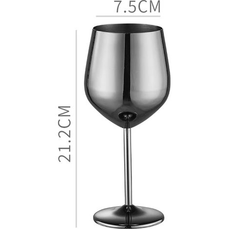Verre à pied en acier inoxydable 304 (noir, 500 ml), idéal pour le vin, les bars, les restaurants et la consommation à domicile.