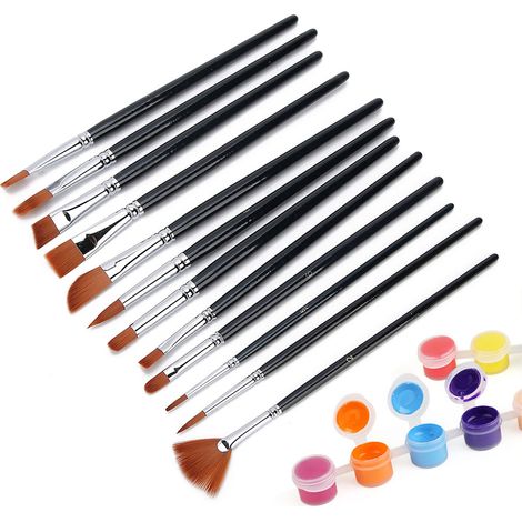Ensemble de 12 pinceaux noirs à manche court de différentes tailles, pour la peinture à l'huile, l'aquarelle, la peinture acrylique et les beaux-arts. (1/5)
