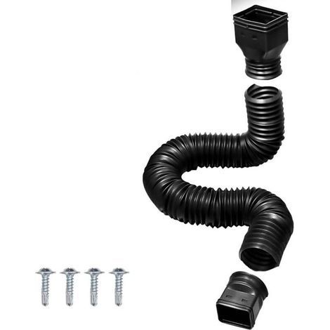 Rallonge de Tuyau de Descente de Gouttière, Rallonge de Tuyau de Descente Flexible Rétractable, Connecteur de Drainage d'eau de Pluie, Extensible de 20 à 59 Pouces, avec 4 Vis (Le Noir) (1/5)