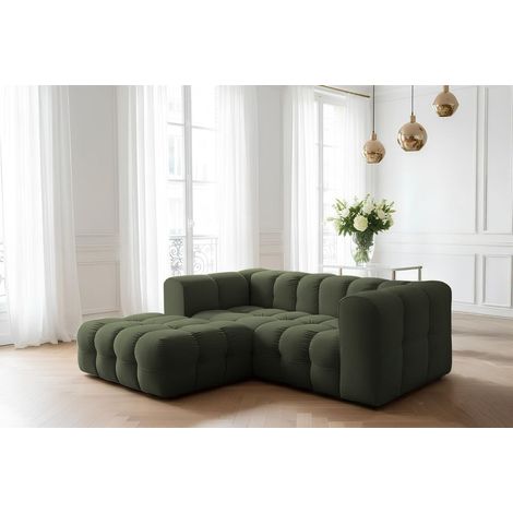Ecksofa Designersofa SOLVIE XS in Stoff Tiffani Grün Ottomane Links