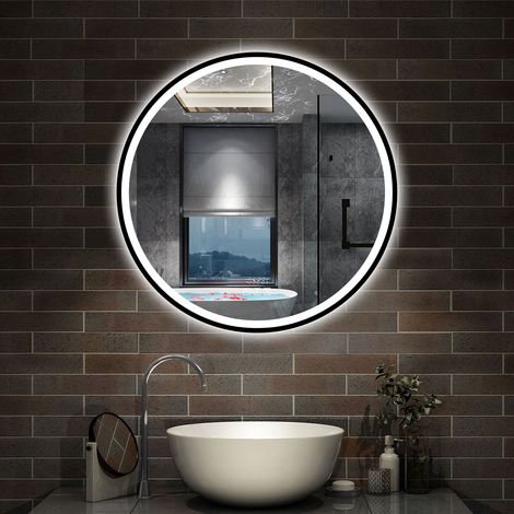 Acezanble bathroom mirror 60cm + 3 adjustable LED colors + anti-fog + Bluetooth speaker, Clock