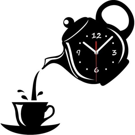 Horloge Murale 3D de Théière Tasse À Café Acrylique Créatif DIY Horloges Murales de Cuisine Décorative Horloge de Décoration Pour-Ywey (1/5)