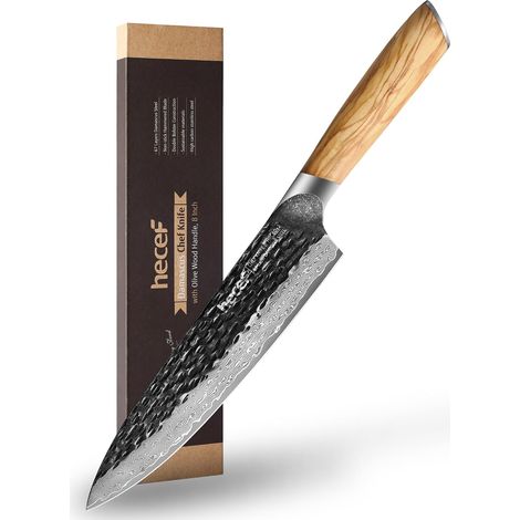Damascus Kitchen Knife 20 cm with Olive Wood Handle (1/5)