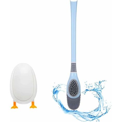 Brosse WC Toilette Silicone Paquet, Balai WC et Supports, Poignée en Plastique Antidérapante, Poils Flexibles Bleu (1/5)